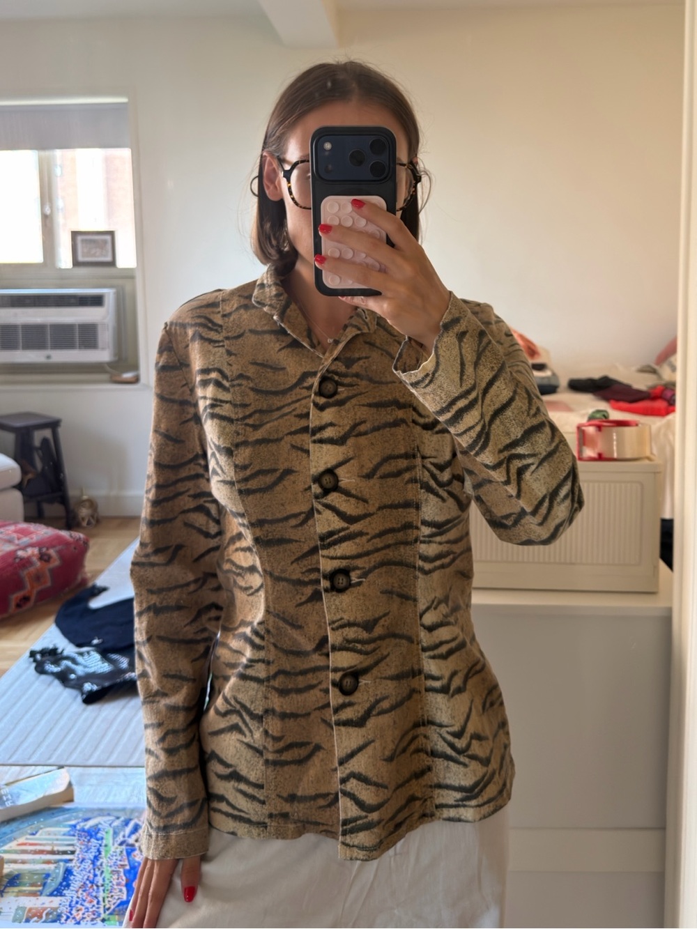 Newport Tan and Black Tiger-Print Button Front Jacket